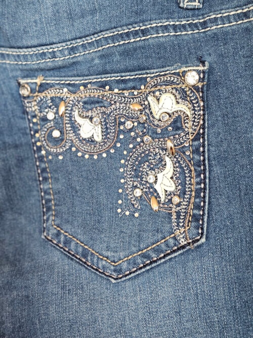 Capri Embellished Jeans Rhinestone Paisley Bling Stretch Earl Jean Women's 8 - Picture 7 of 14